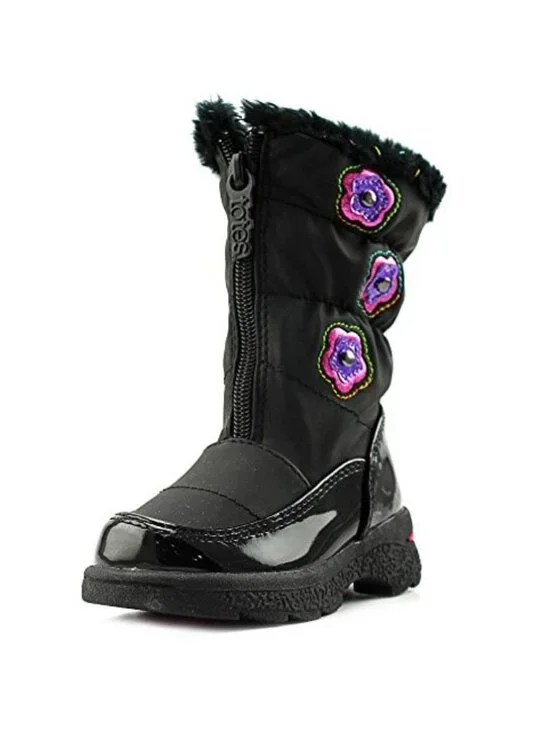 Totes Toddler Girls Floral Design Waterproof Snow Winter Boots Black Size 6M - Picture 2 of 11